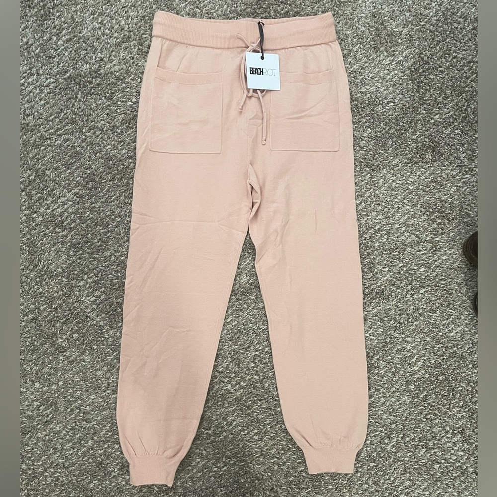 NWT Beach Riot Pink Joggers with Elastic Waistband and Tapered Legs